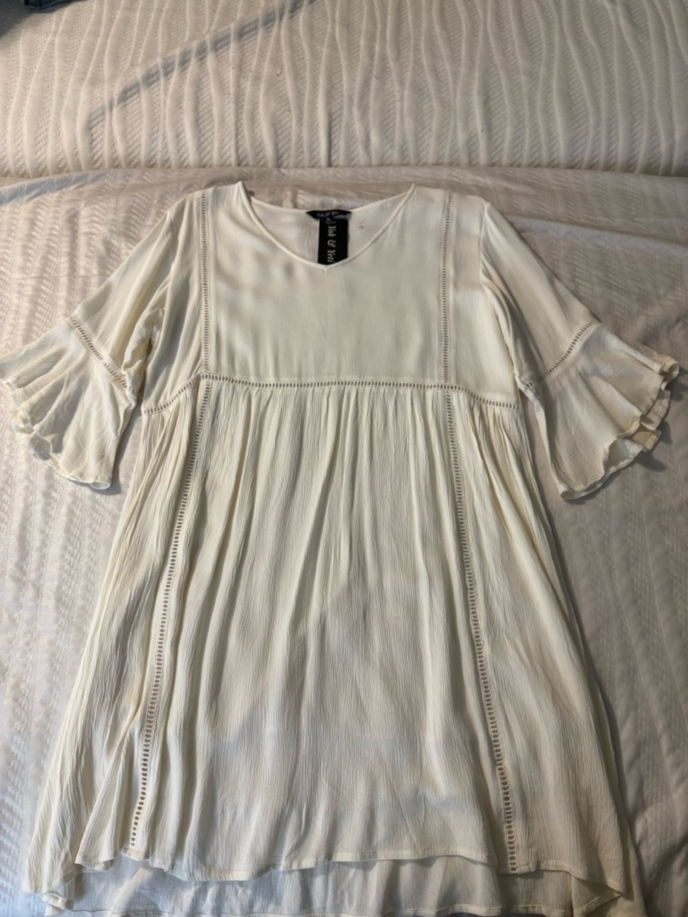 Flowy Cream Ruffle-Sleeve Midi Dress by Yak N Yeti